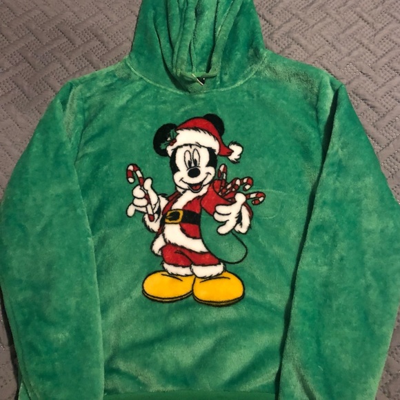 Disney Mickey Mouse. Santa Mickey Fuzzy Hoodie. Gently used- Green condition - Picture 4 of 7